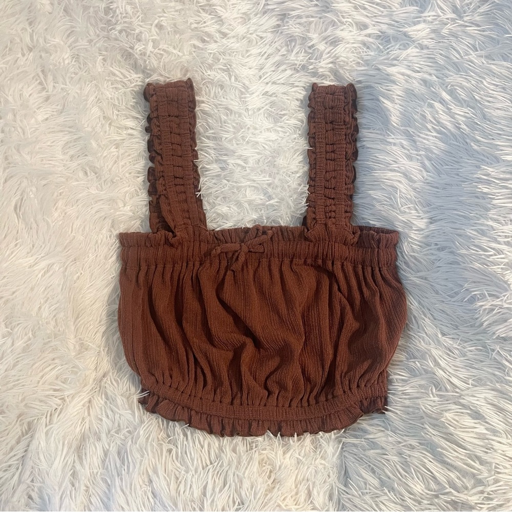 Cute kawaii milkmaid Brown lettuce trim Crop tank Top